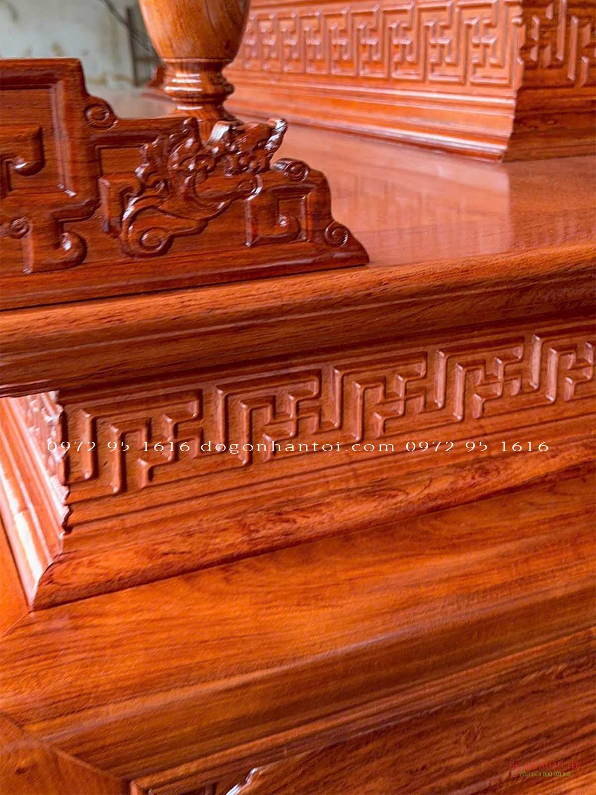 Bàn thờ triện thọ tam cấp gỗ hương đá10